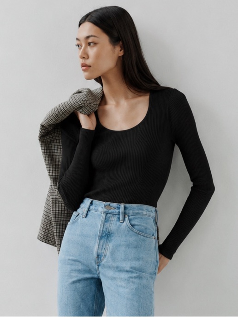 Everlane The Ribbed Scoop Neck Sweater in Black Size S